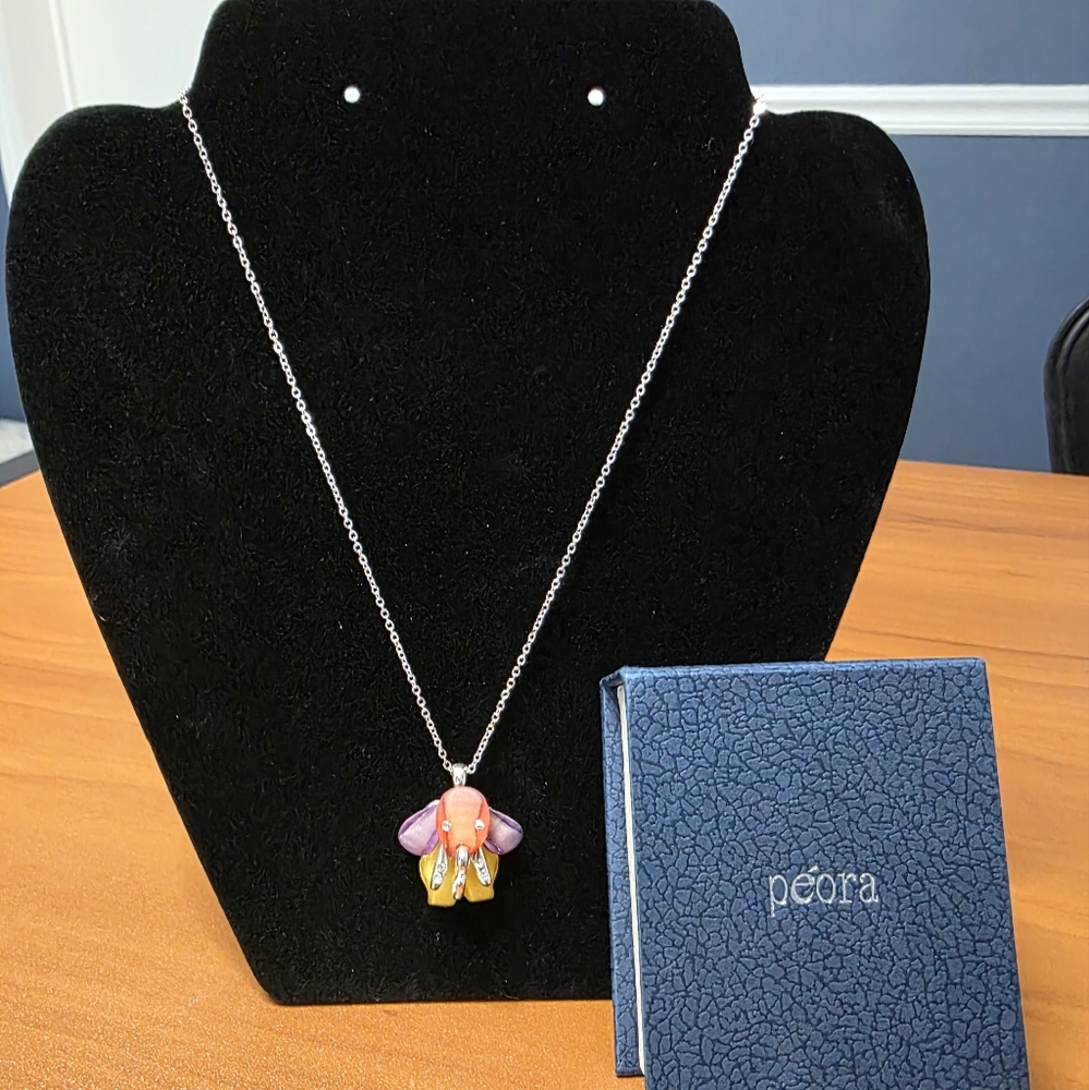 Vintage Peora Multi Color Sparkling Crystal Elephant Necklace